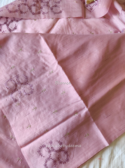 Semi raw silk designer saree with intricate cut work borders and embroidery | Mauve pink | DY14