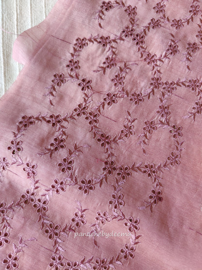 Semi raw silk designer saree with intricate cut work borders and embroidery | Mauve pink | DY14