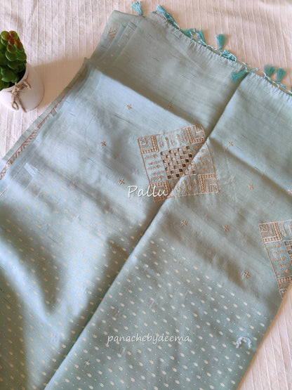 Beautiful semi tussar saree cut work border | Pale blue | CT108