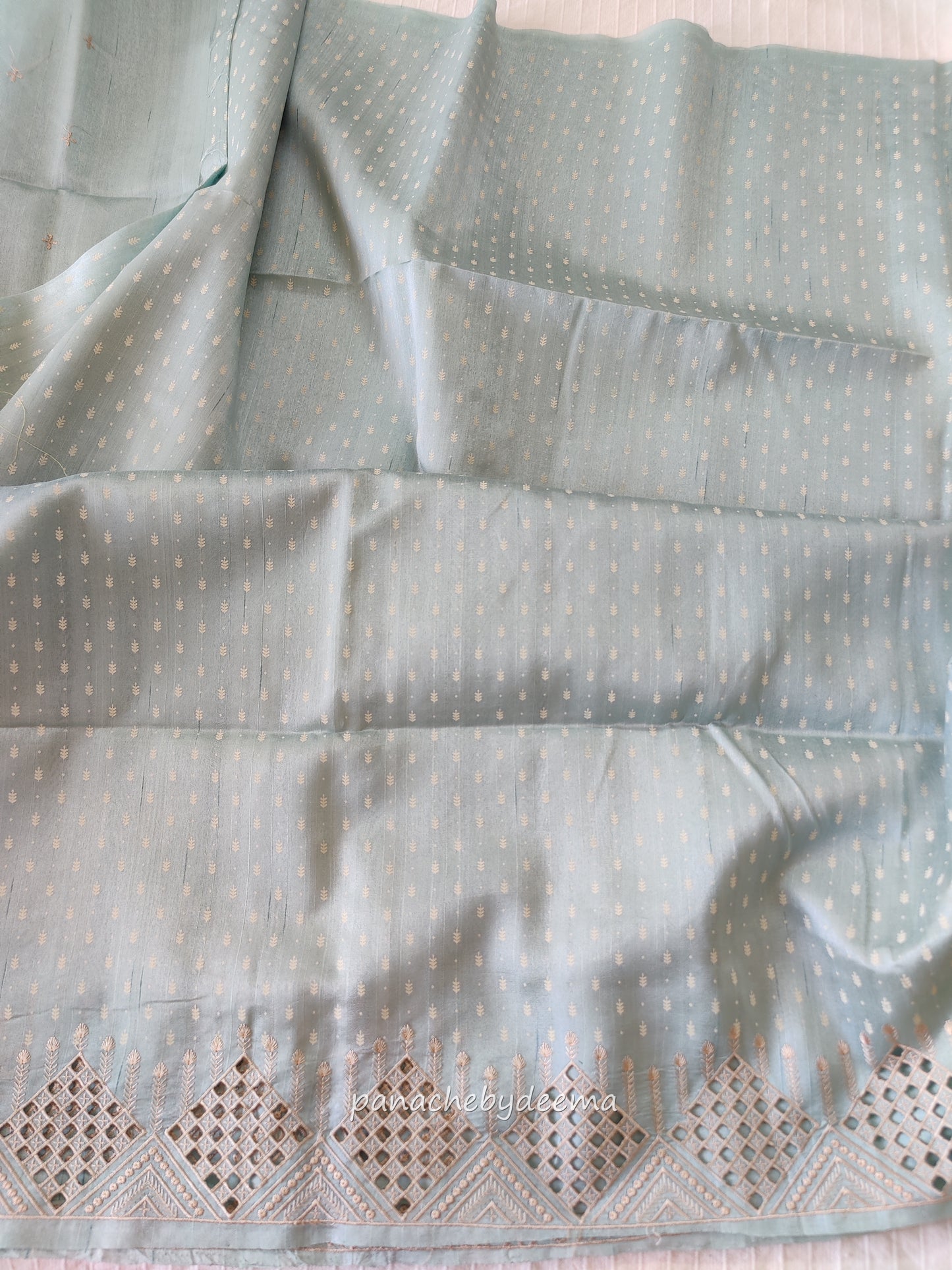 Beautiful semi tussar saree cut work border | Pale blue | CT108