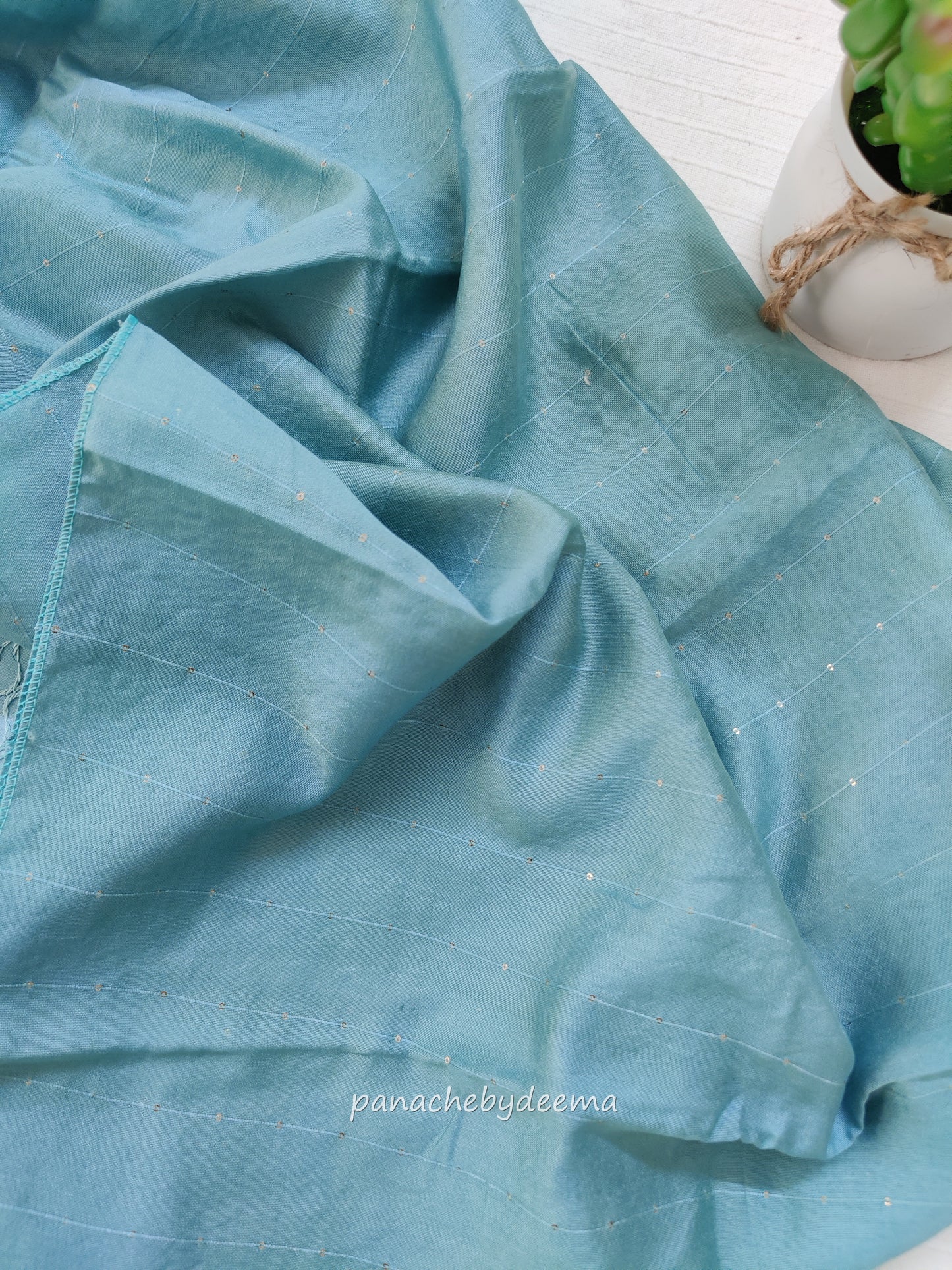 Semi raw silk hakoba material unstitched salwar set | Sea blue| H4