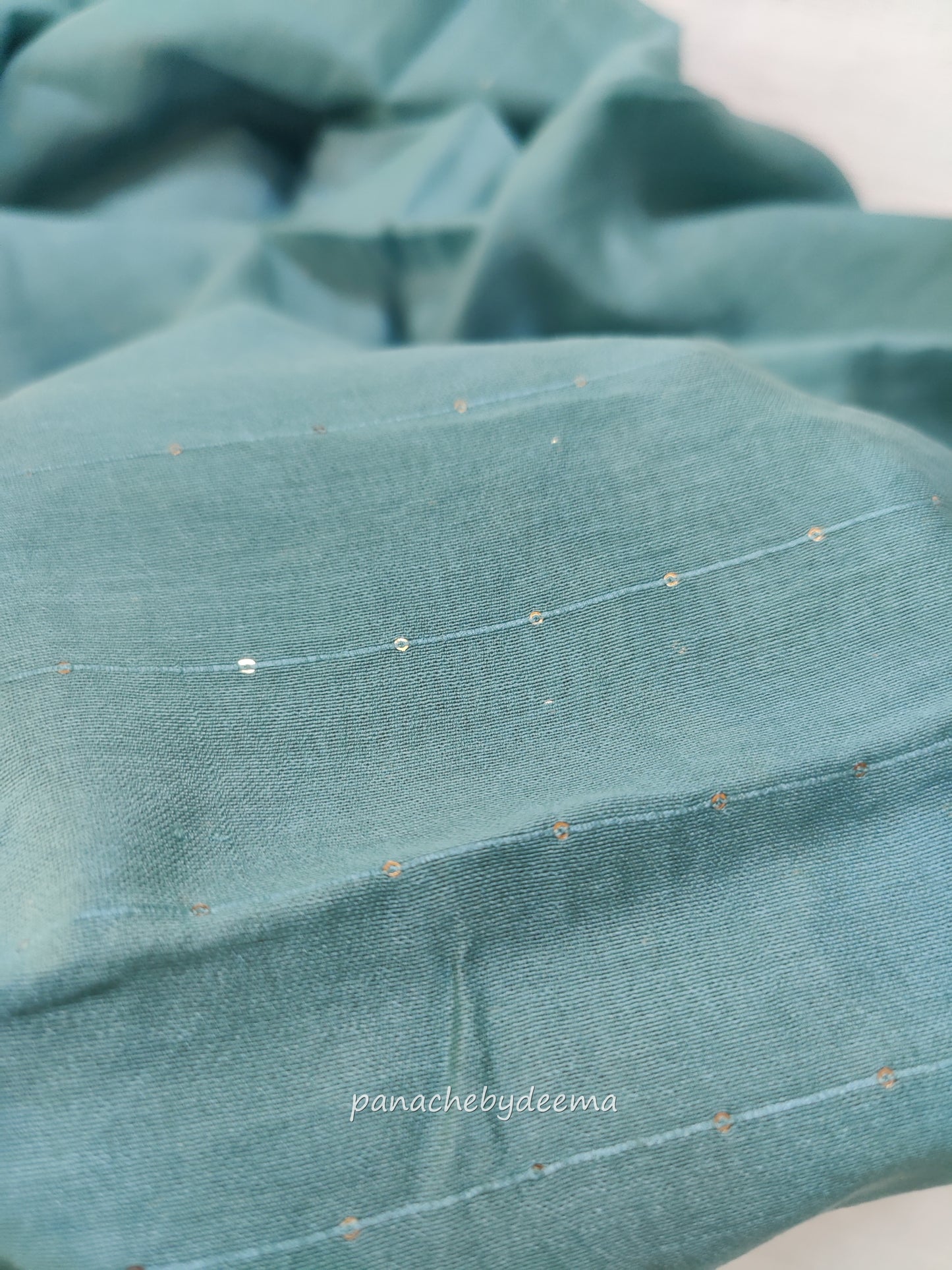 Semi raw silk hakoba material unstitched salwar set | Sea blue| H4