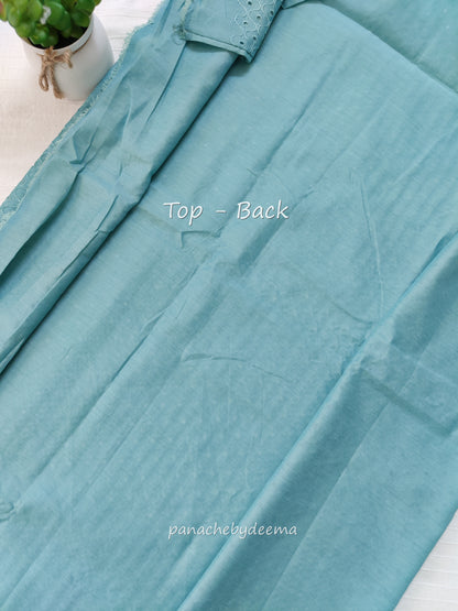 Semi raw silk hakoba material unstitched salwar set | Sea blue| H4