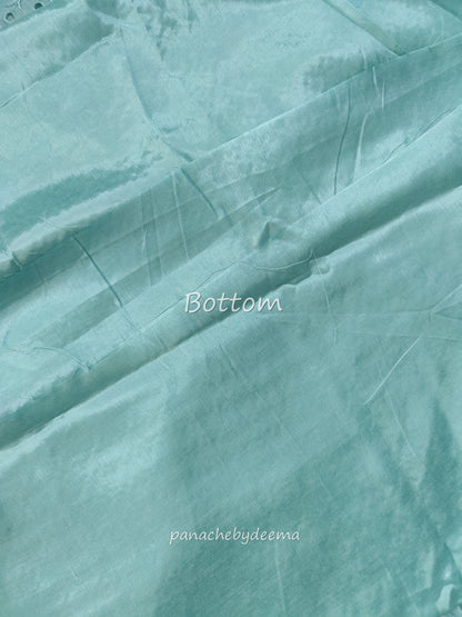 Semi raw silk hakoba material unstitched salwar set | Sea blue| H4
