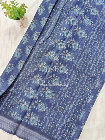 Semi Linen Indigo saree | IN3
