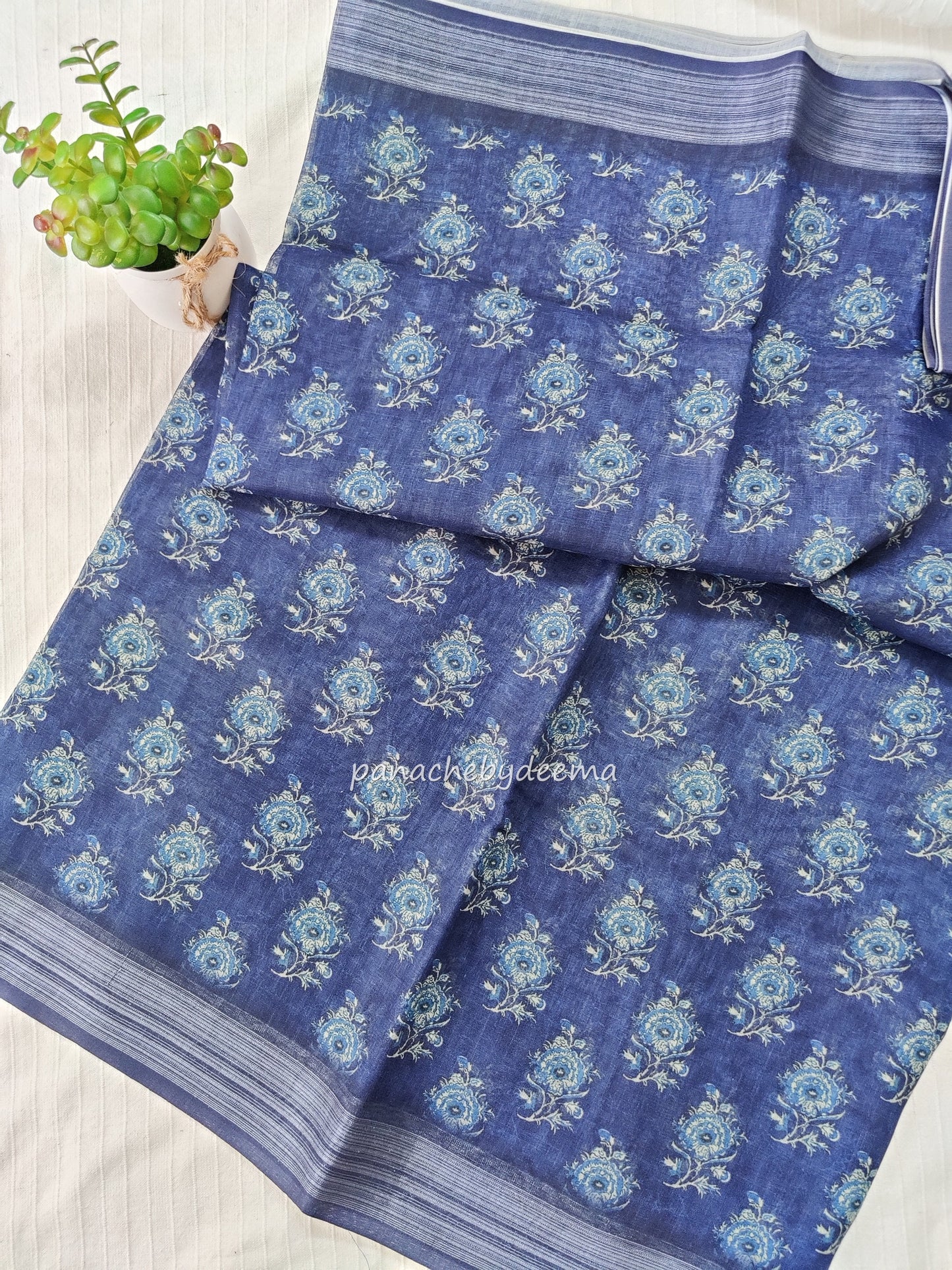 Semi Linen Indigo saree | IN3