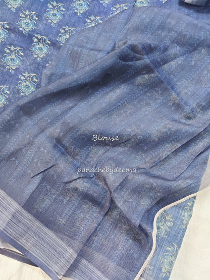 Semi Linen Indigo saree | IN3