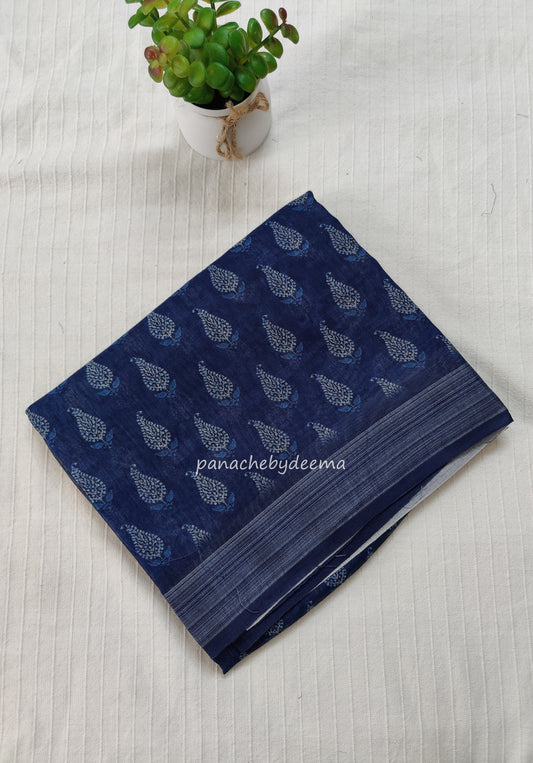 Semi Linen Indigo saree | IN5