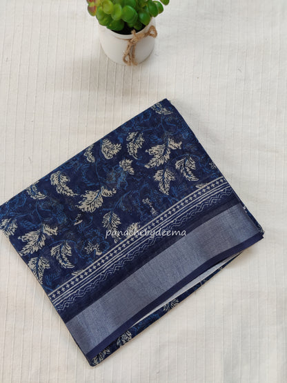 Semi Linen Indigo saree | IN6