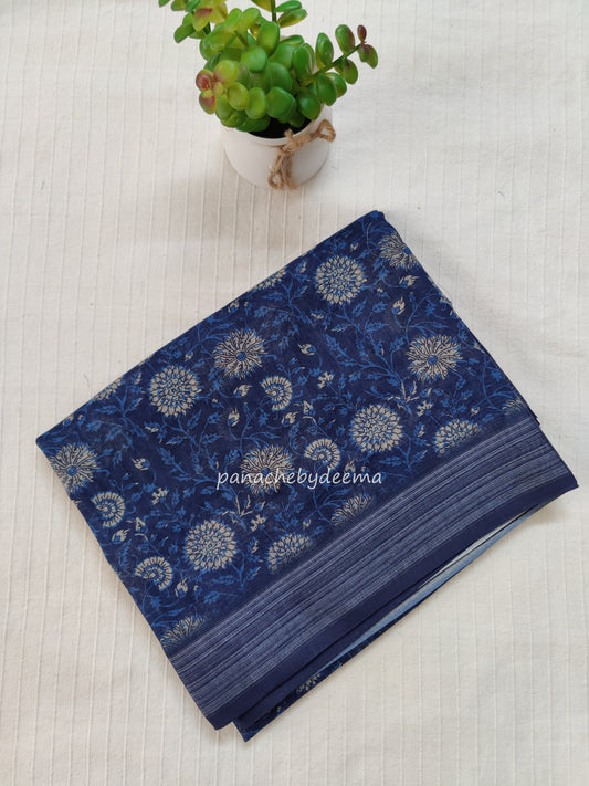 Semi Linen Indigo saree | IN4
