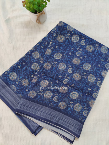 Semi Linen Indigo saree | IN4