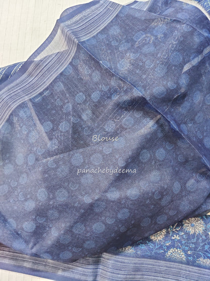 Semi Linen Indigo saree | IN4
