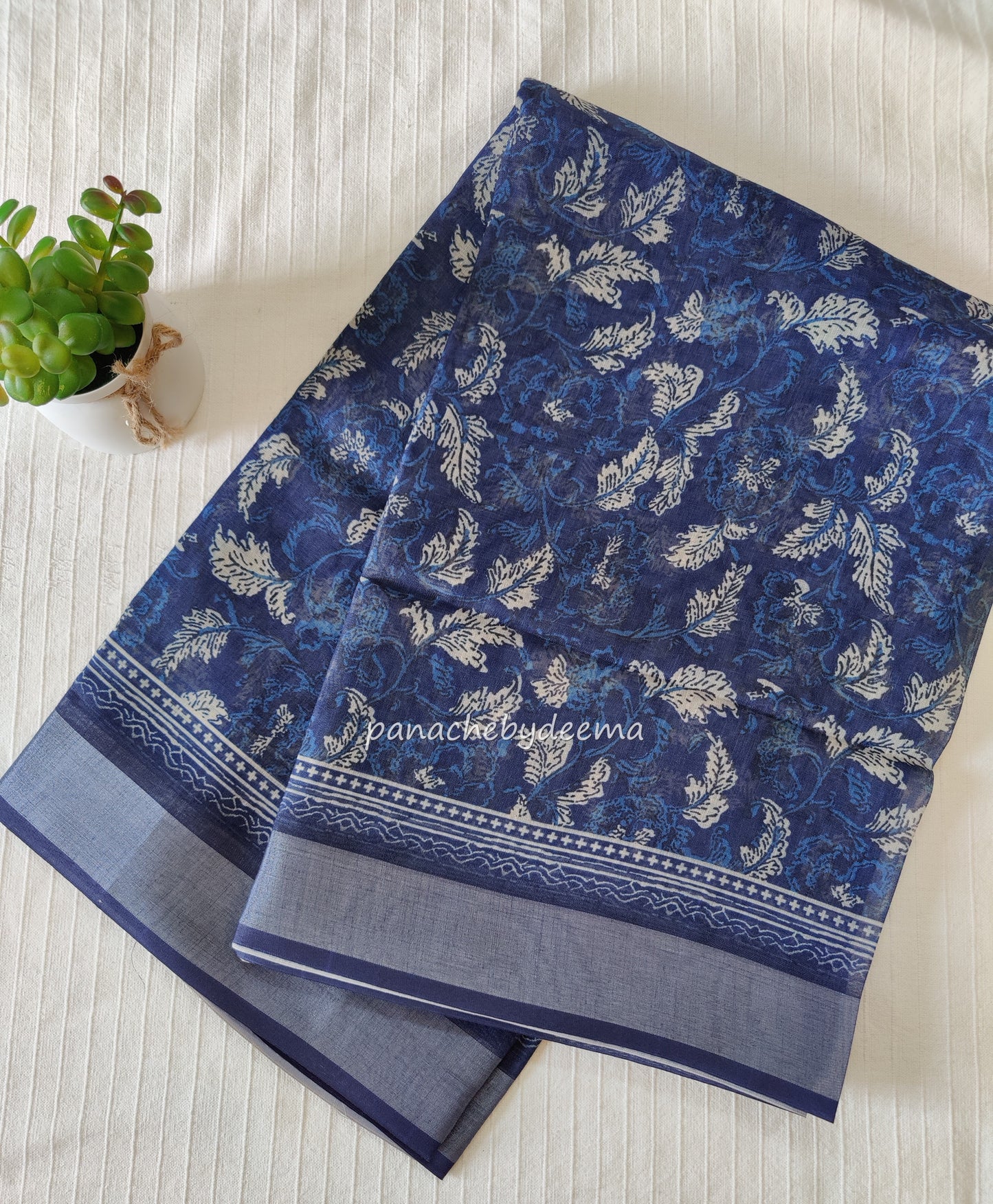 Semi Linen Indigo saree | IN6