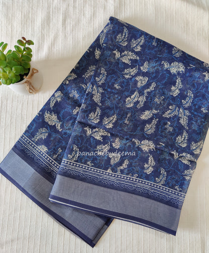 Semi Linen Indigo saree | IN6