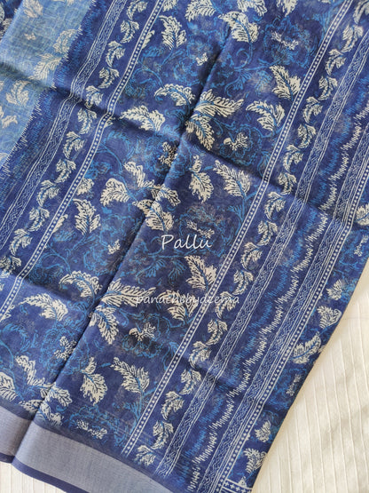 Semi Linen Indigo saree | IN6