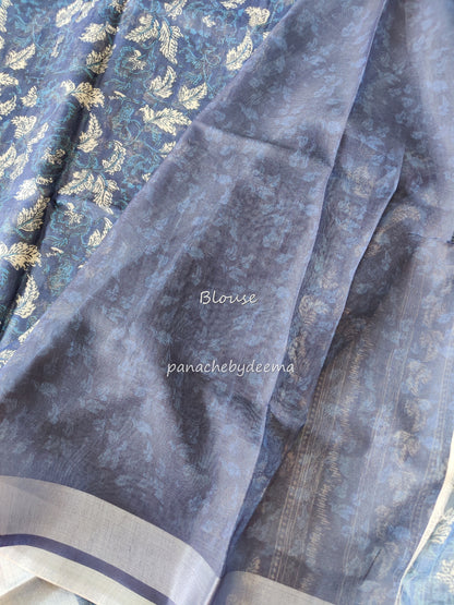 Semi Linen Indigo saree | IN6