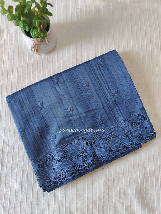 Beautiful semi tussar saree cut work border and embroidery| Blue | STC3
