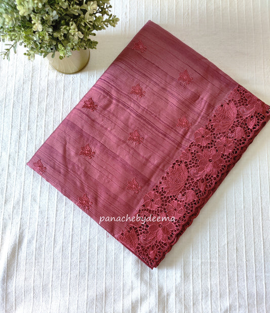 Beautiful semi tussar saree cut work border and embroidery| Onion pink | STC5