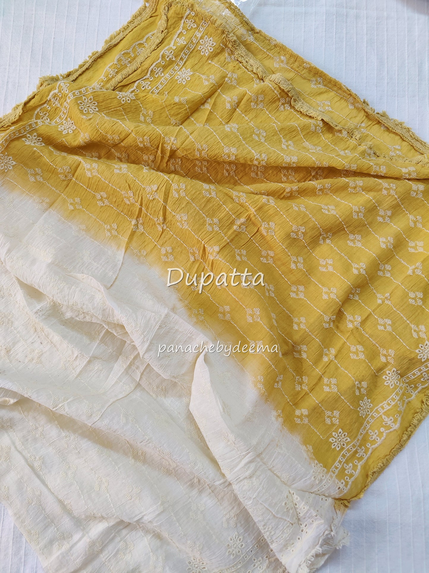 Cotton unstitched salwar set with lace borders and embroidery on yolk portion | Mustard yellow|S5