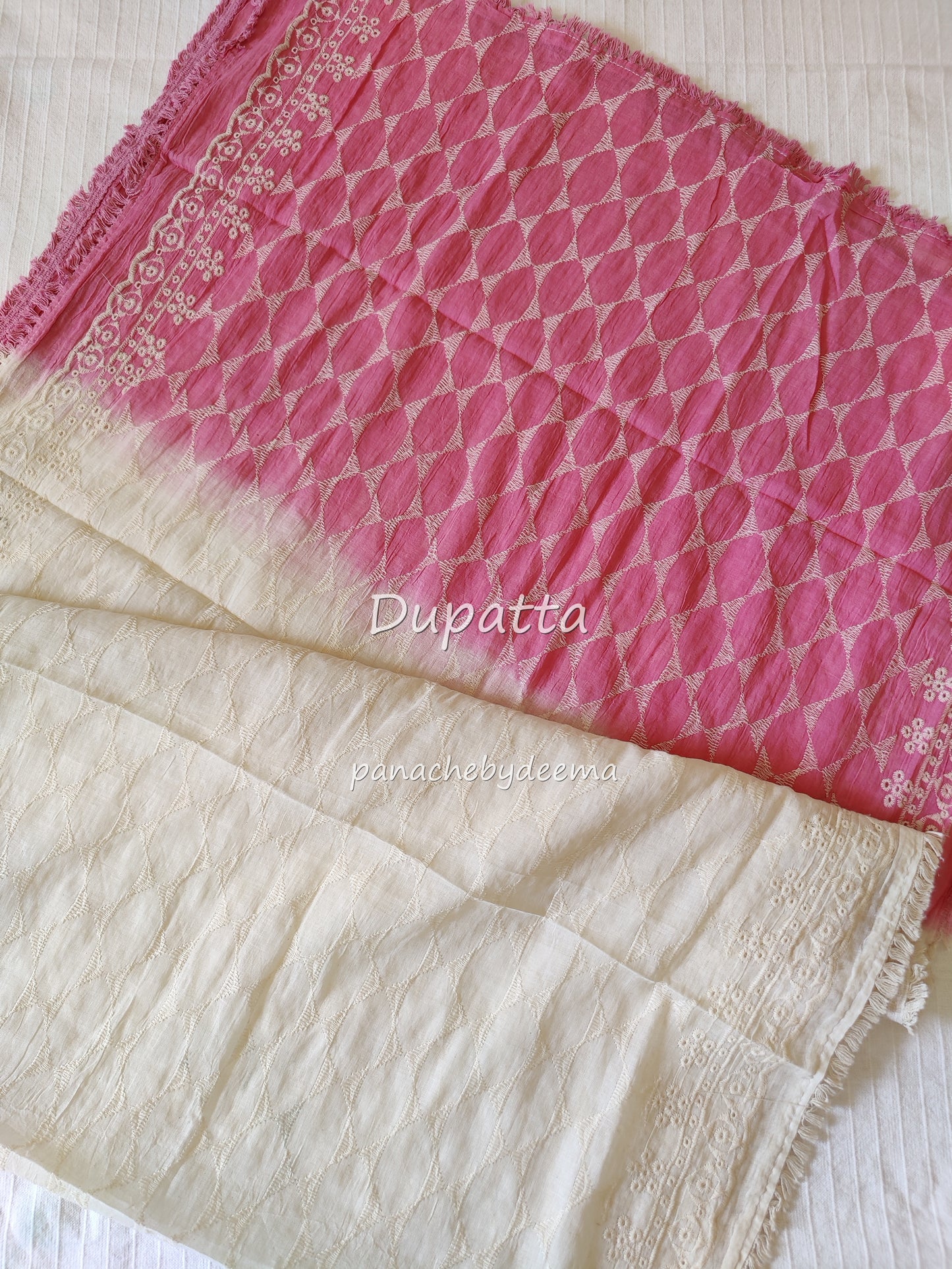 Cotton unstitched salwar set with lace borders and embroidery on yolk portion | Pink |S4