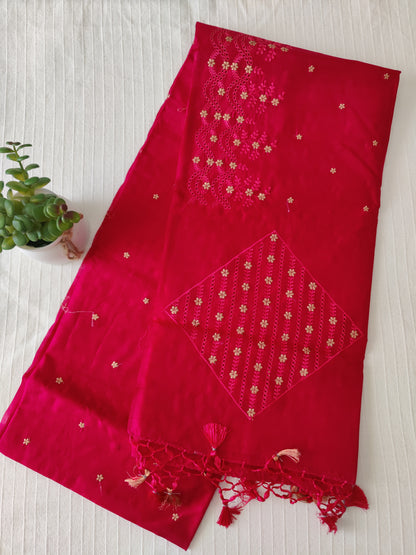 Matka silk designer saree with cut work borders and embroidery | Reddish pink | MT16