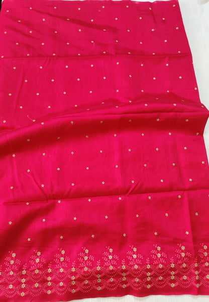Matka silk designer saree with cut work borders and embroidery | Reddish pink | MT16