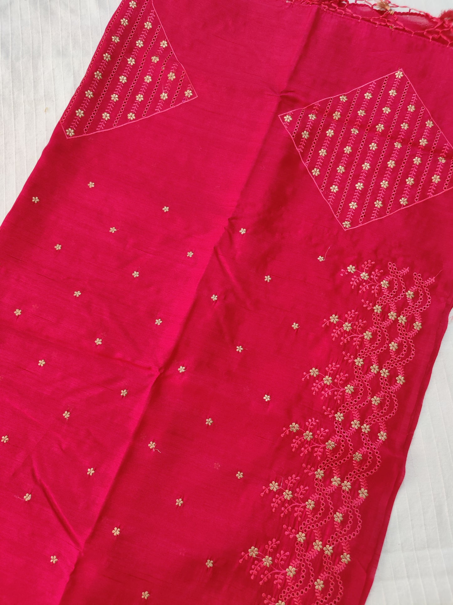 Matka silk designer saree with cut work borders and embroidery | Reddish pink | MT16