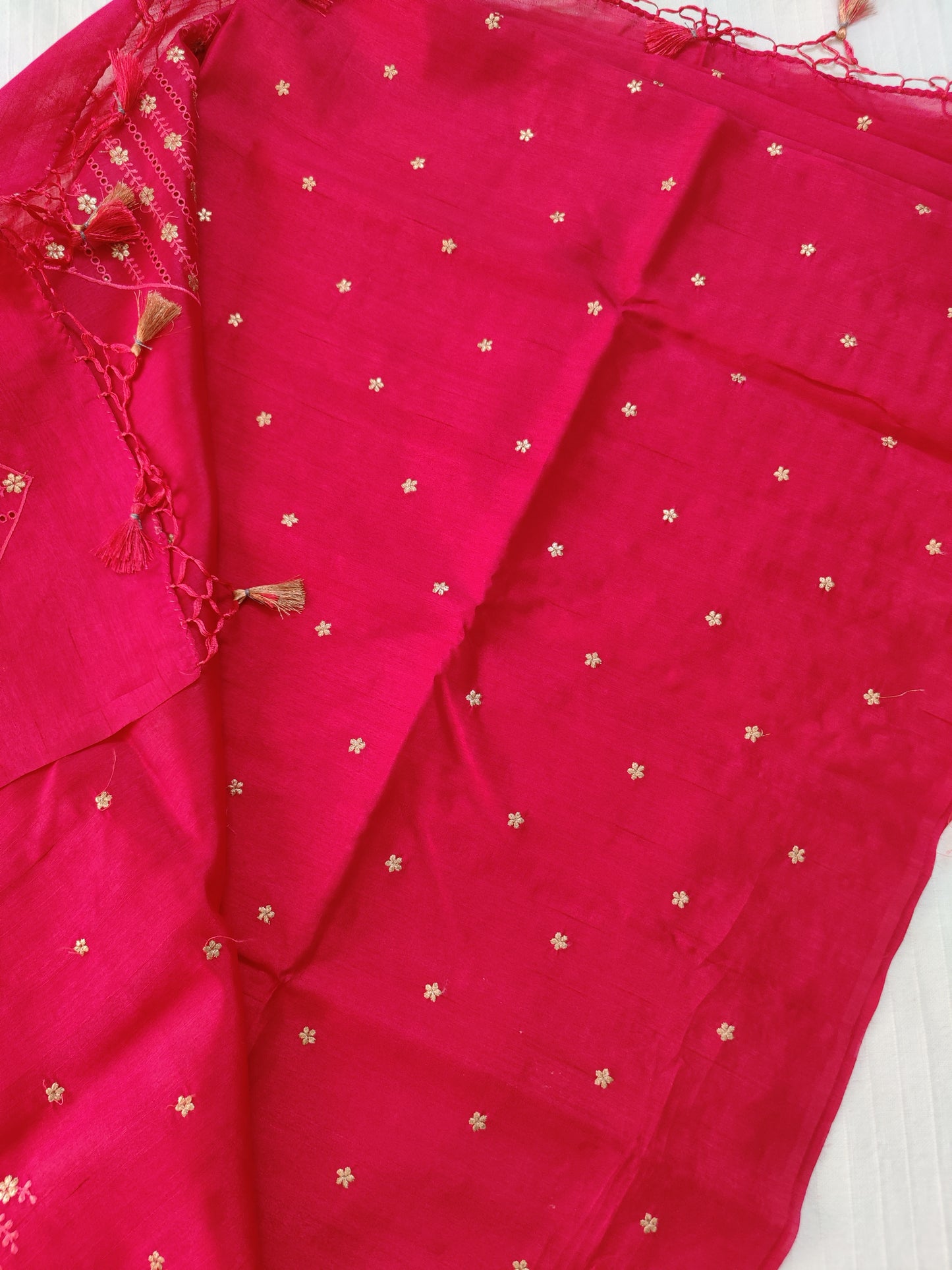 Matka silk designer saree with cut work borders and embroidery | Reddish pink | MT16