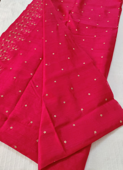 Matka silk designer saree with cut work borders and embroidery | Reddish pink | MT16