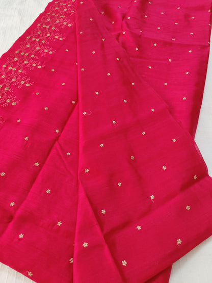 Matka silk designer saree with cut work borders and embroidery | Reddish pink | MT16