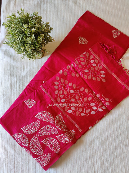 Matka silk designer saree with embroidery | Dark pink | SC2