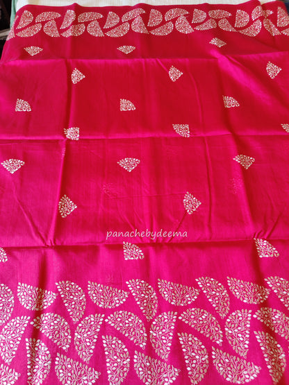 Matka silk designer saree with embroidery | Dark pink | SC2