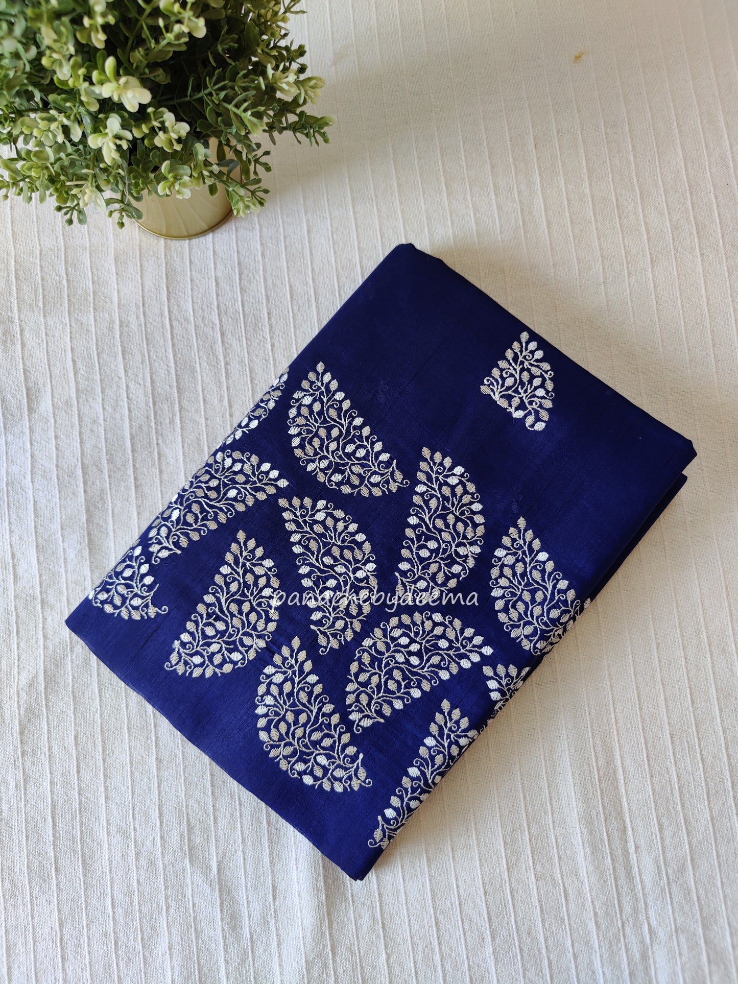 Matka silk designer saree with embroidery | Dark blue | SC4