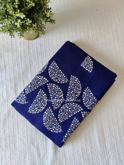 Matka silk designer saree with embroidery | Dark blue | SC4