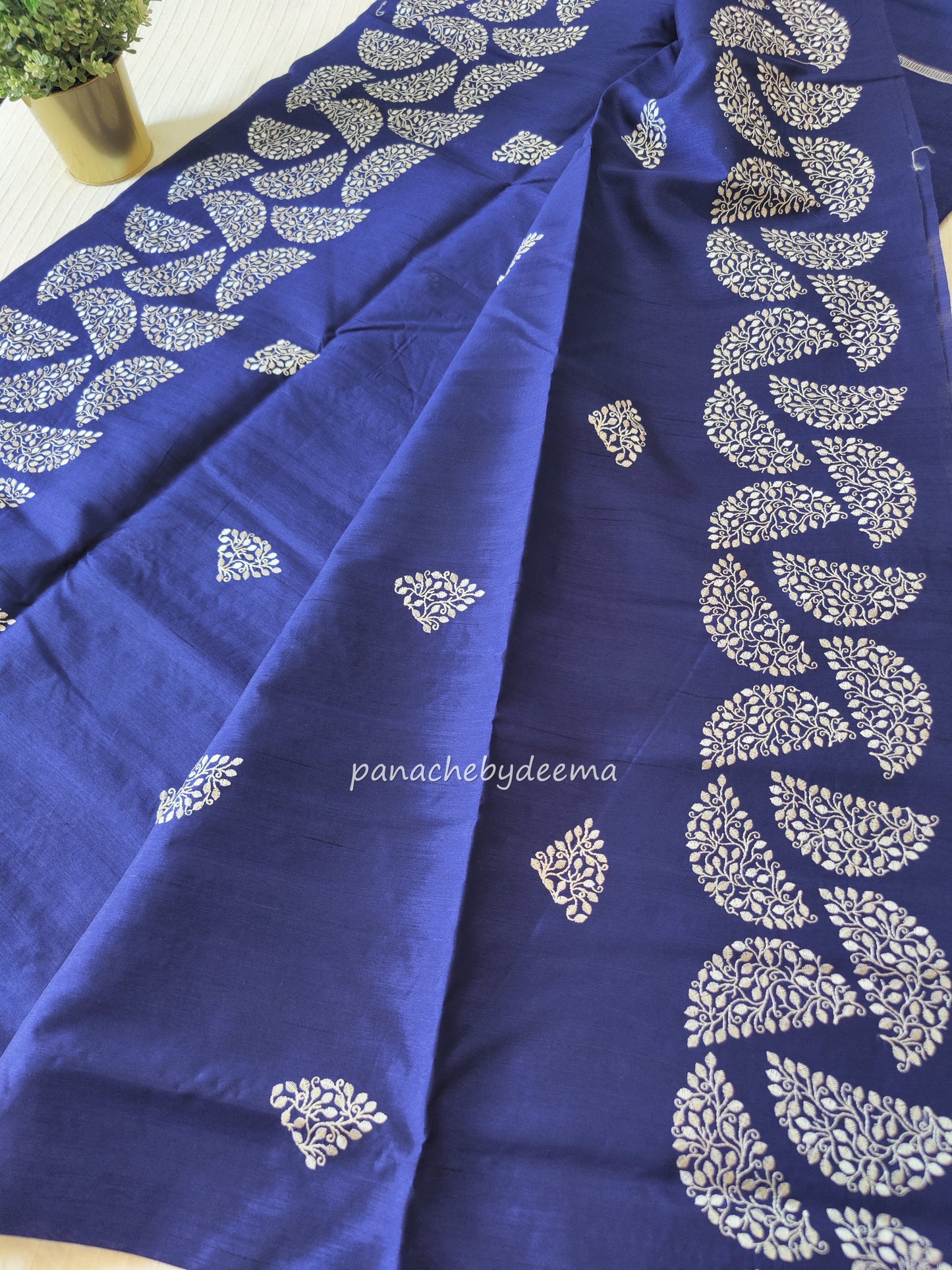 Matka silk designer saree with embroidery | Dark blue | SC4