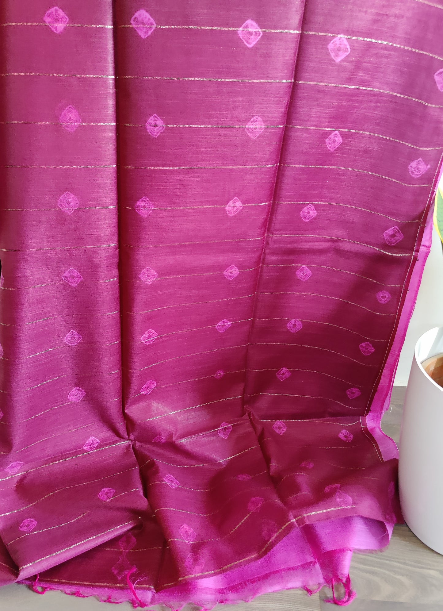 Semi tussar saree with contrast borders | Maroon with pink border | PA120