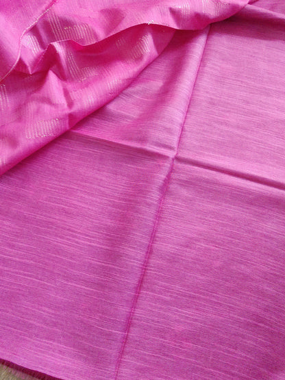 Semi tussar saree with contrast borders | Maroon with pink border | PA120