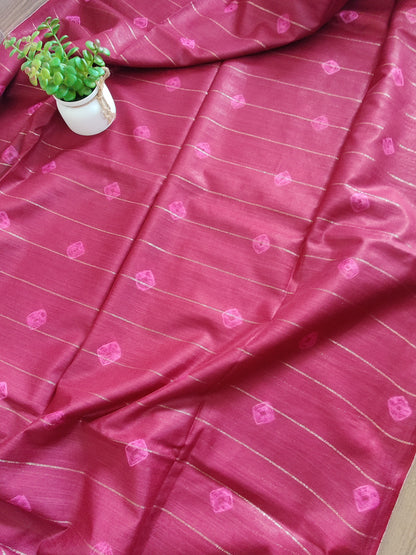 Semi tussar saree with contrast borders | Maroon with pink border | PA120