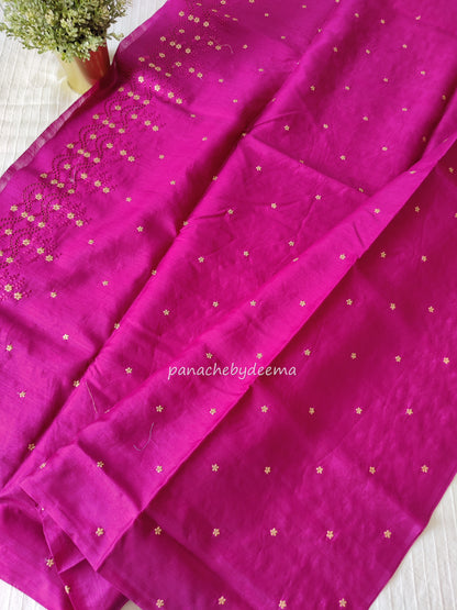 Matka silk designer saree with cut work borders and embroidery | Majenta | MT17