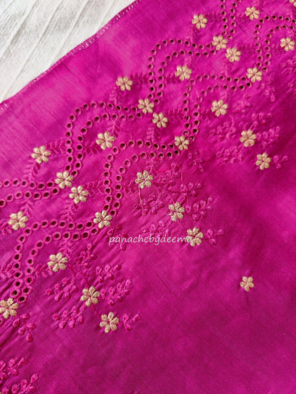 Matka silk designer saree with cut work borders and embroidery | Majenta | MT17