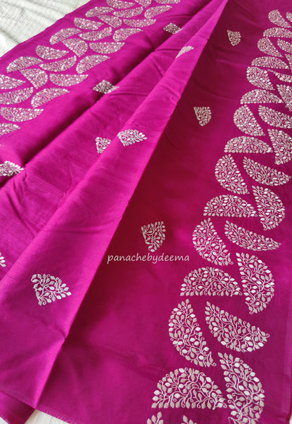 Matka silk designer saree with embroidery | Majenta | SC6