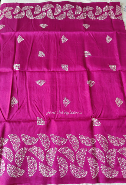 Matka silk designer saree with embroidery | Majenta | SC6