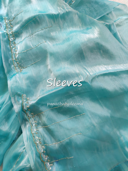Tissue organza with heavy handwork| Sea green | TS2