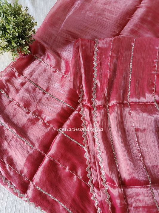 Tissue organza with heavy handwork| Pink | TS3