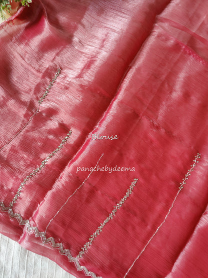 Tissue organza with heavy handwork| Pink | TS3