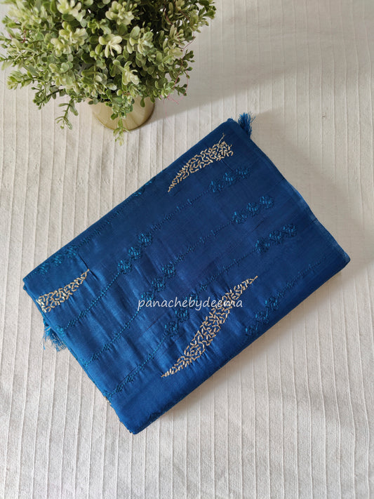 Matka silk designer saree with embroidery | Teal blue | MT14