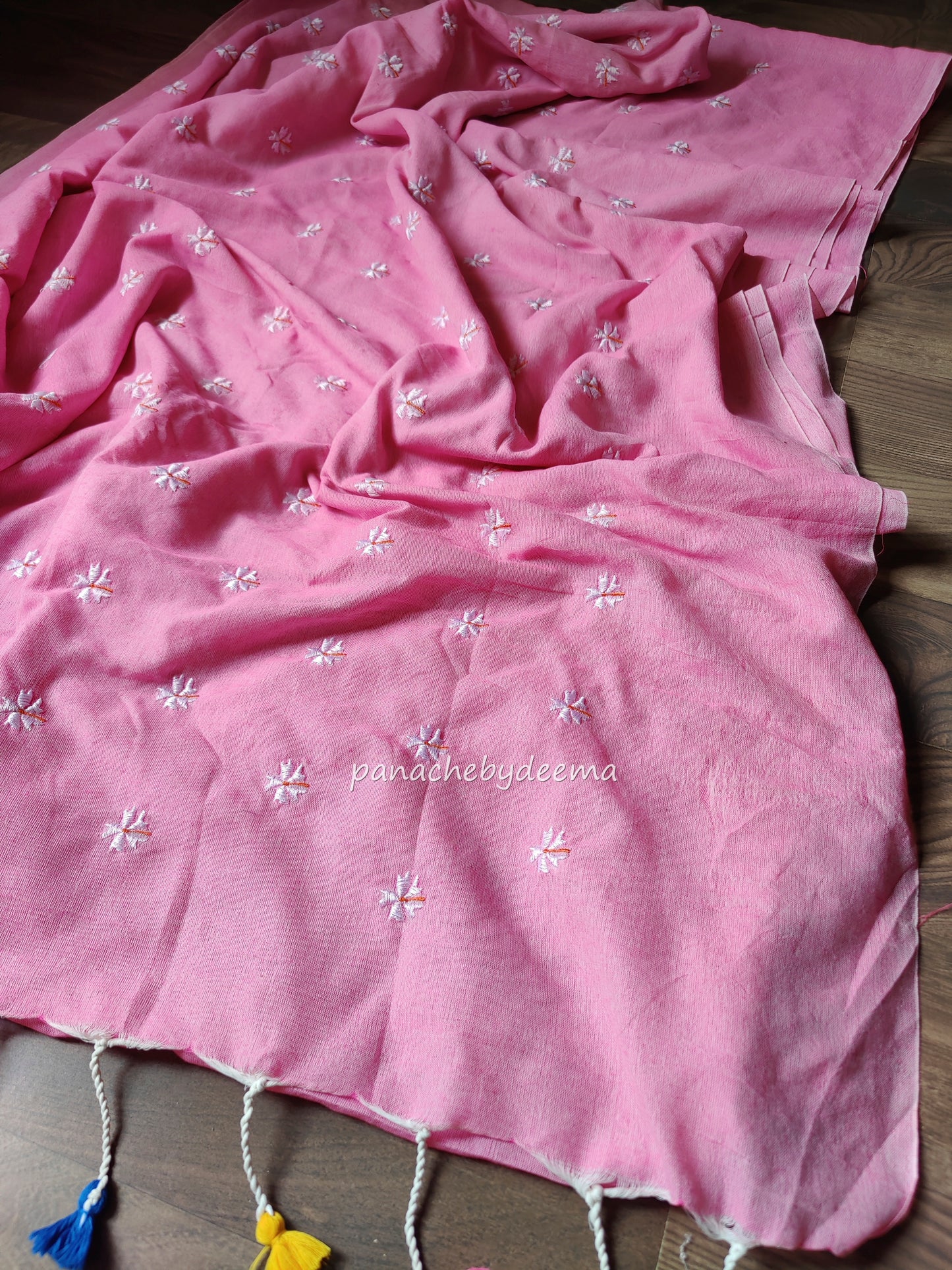 Soft cotton saree with flower embroidery |Light pink | K2