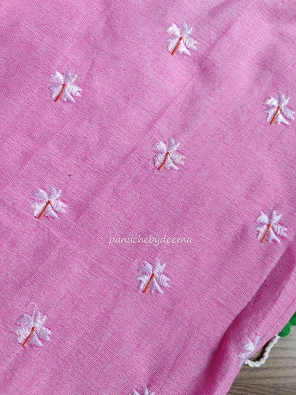Soft cotton saree with flower embroidery |Light pink | K2