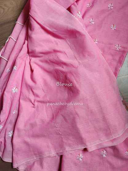 Soft cotton saree with flower embroidery |Light pink | K2