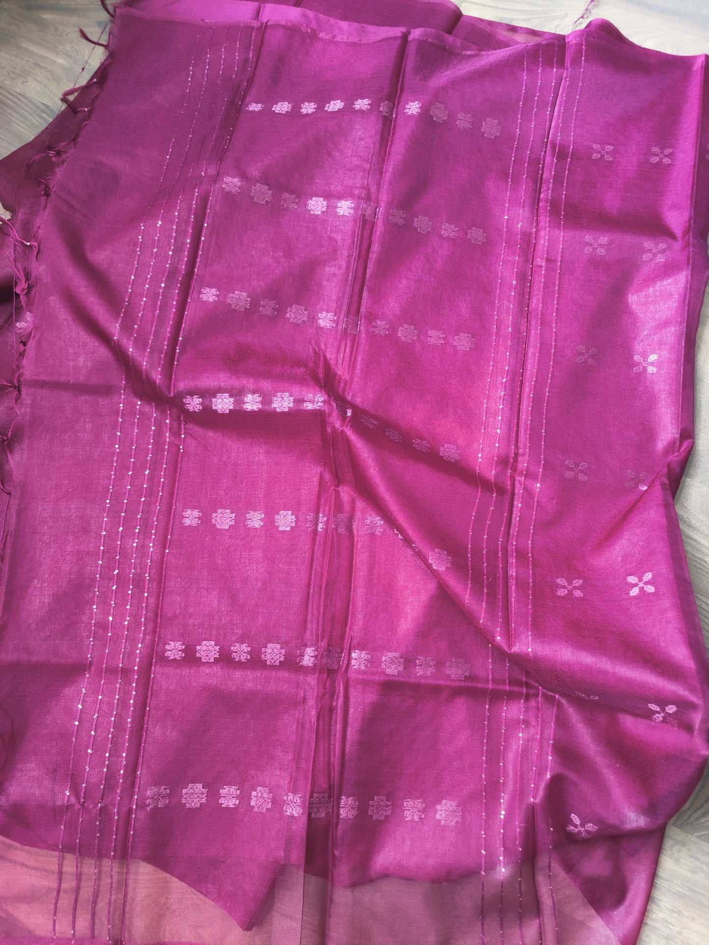 Beautiful semi organza saree with rose gold zari weaving all over body and sequined pallu | Dark pink | OR102